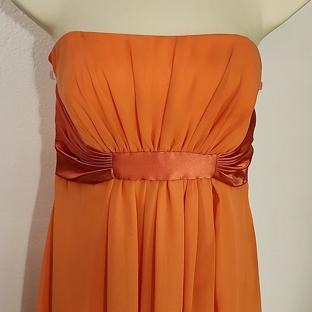 Expressions Dress Strapless Chiffon Overlay Maxi Orange Size 8 - Picture 7 of 17